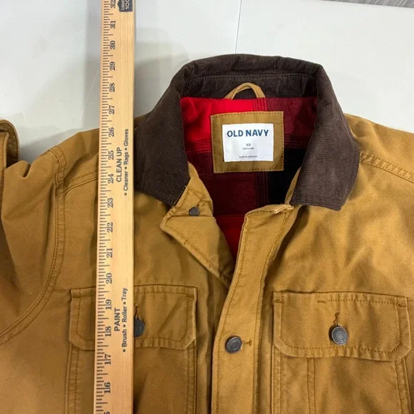 Old Navy Flannel Lined Canvas Barn Chore Jacket Workwear Coat Tan Corduroy Sz XS - Picture 6 of 8